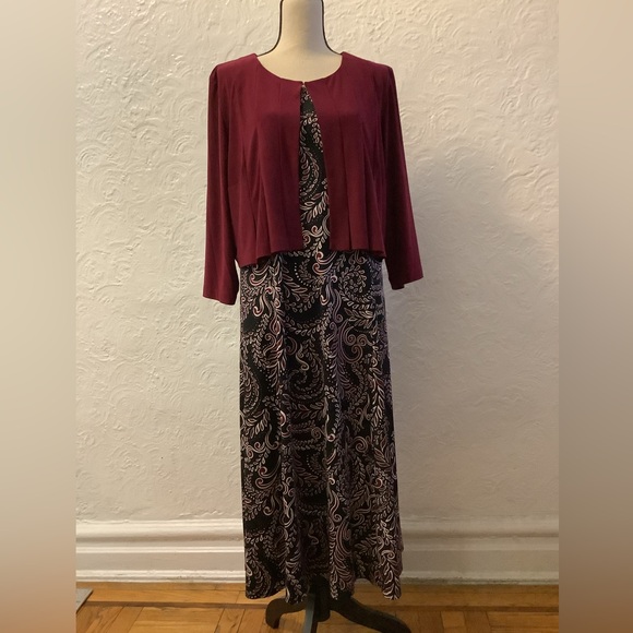 Julian Taylor Dresses & Skirts - Elegant Burgundy and Black Maxi Dress with Jacket